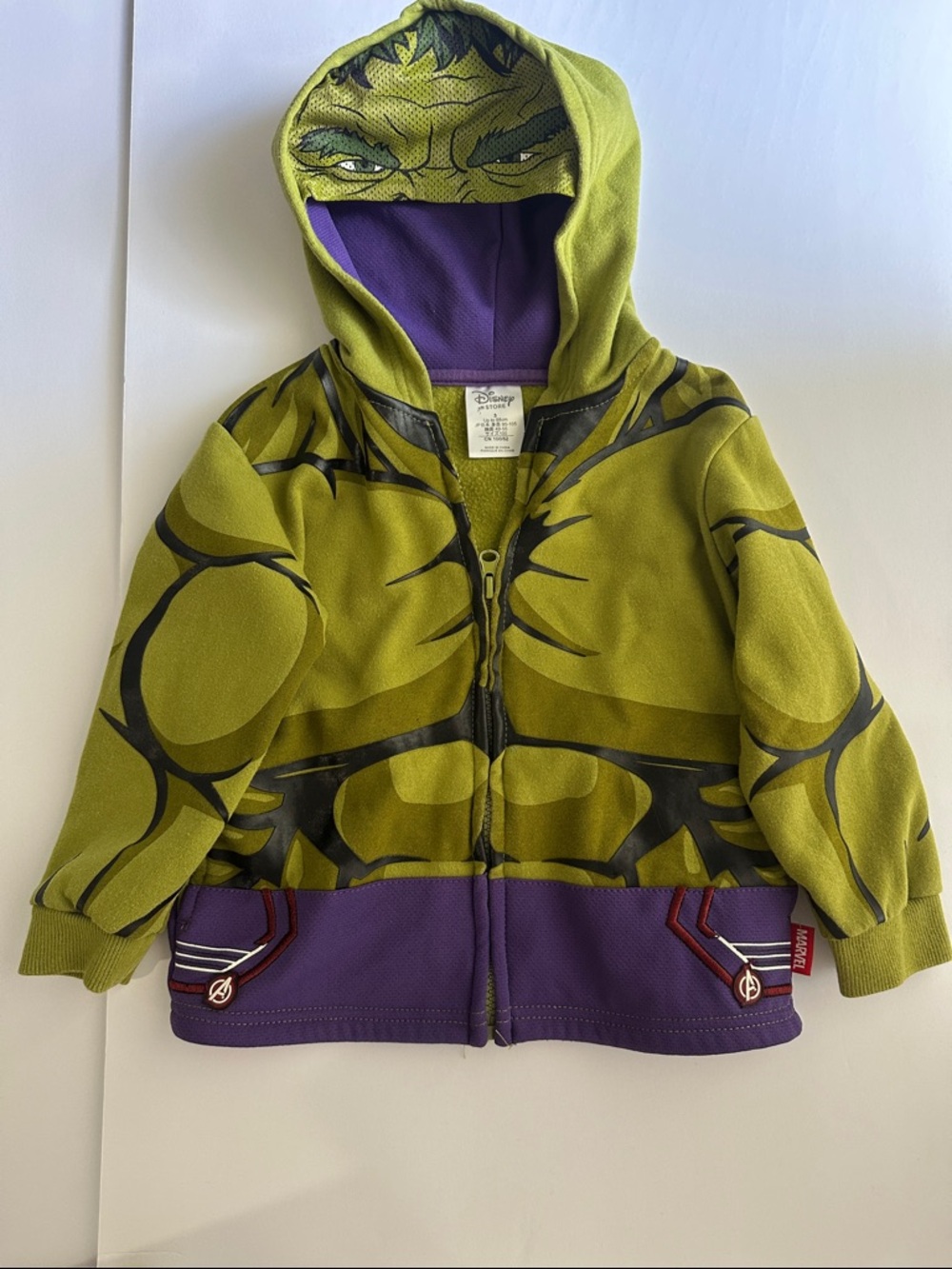 Disney Marvel Hulk Kids Zip Hoodie - Olive Green & Purple SMALL